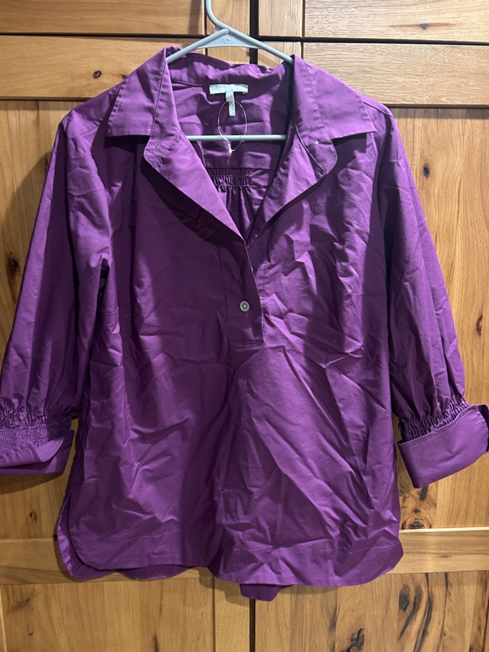 Women's Purple Button-Front Blouse with Smocked Cuffs